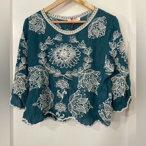 4/$20! Teal Embroidered Blouse
